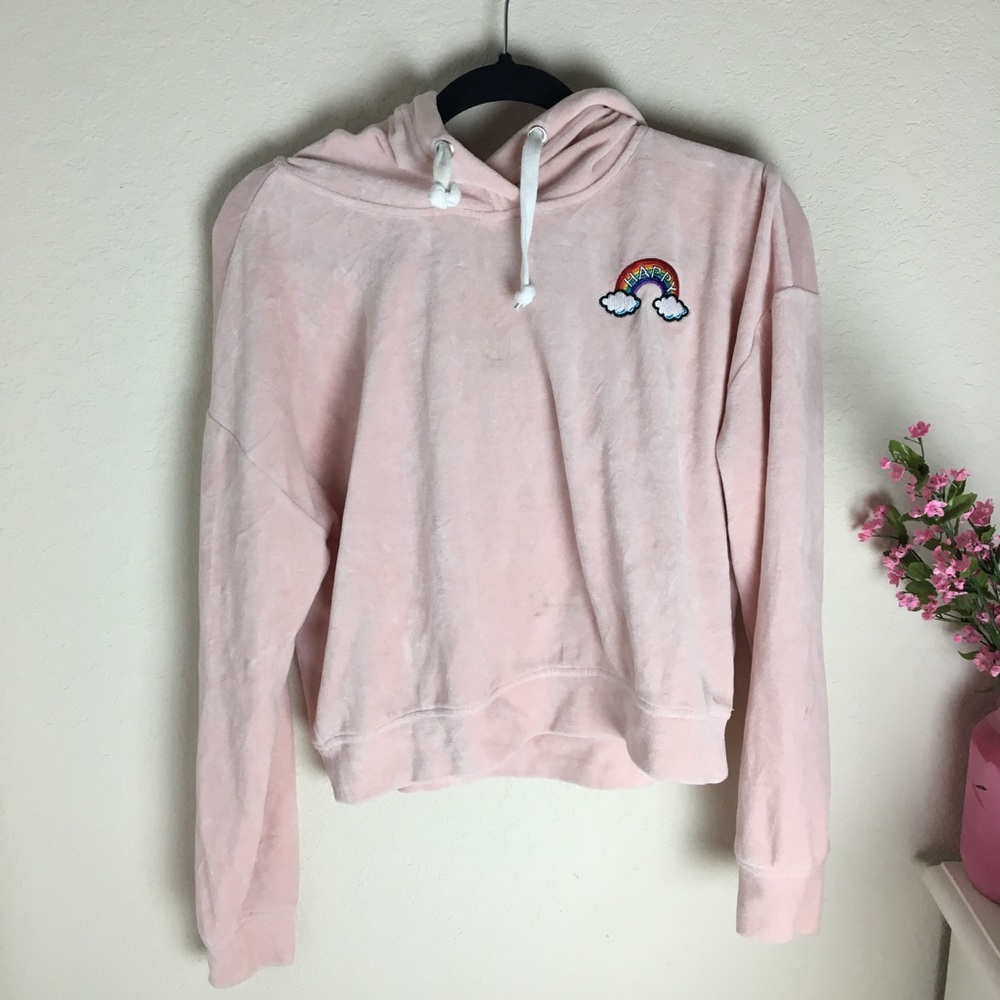 Forever 21 Velvet Pink Rainbow Hoodie